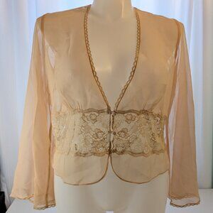 Sheer Cardigan Top 14/16 Tan Lace Trim Buttoned Front Cacique Lane Bryant 1X New
